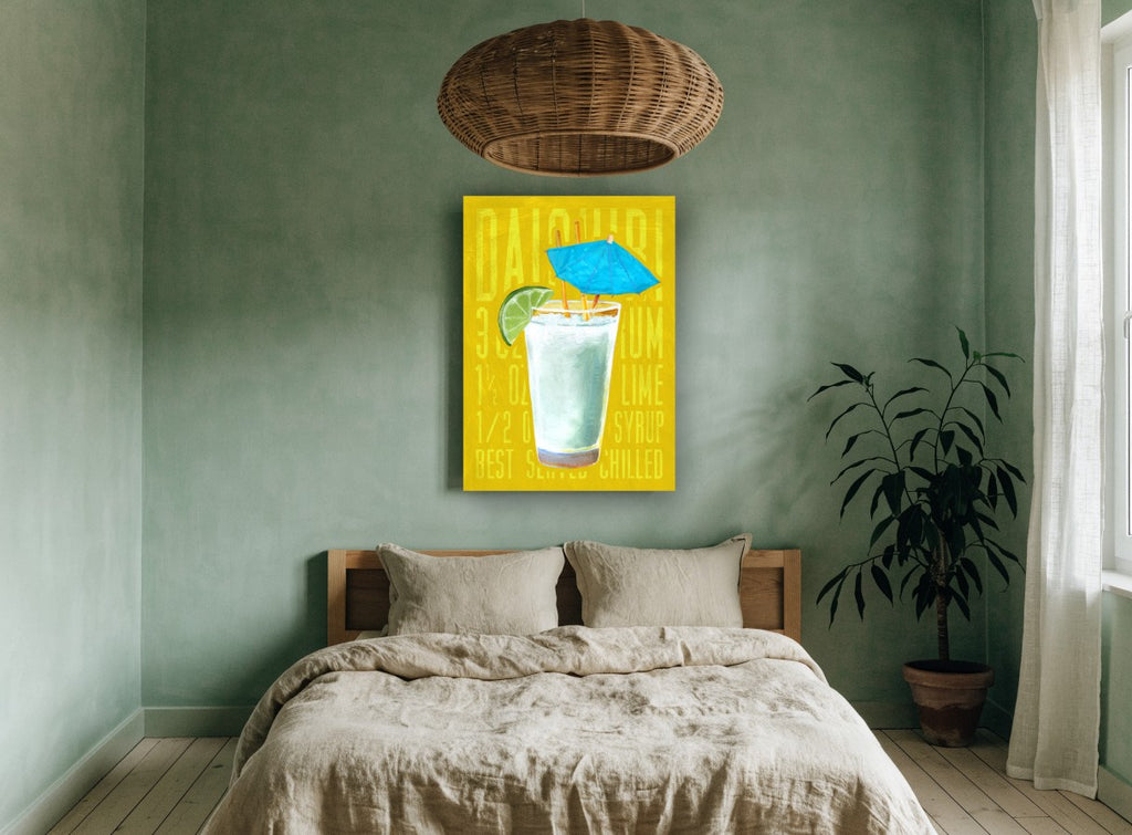 Daiquiri Best Served Chilled vintage canvas print on the wall of a bedroom