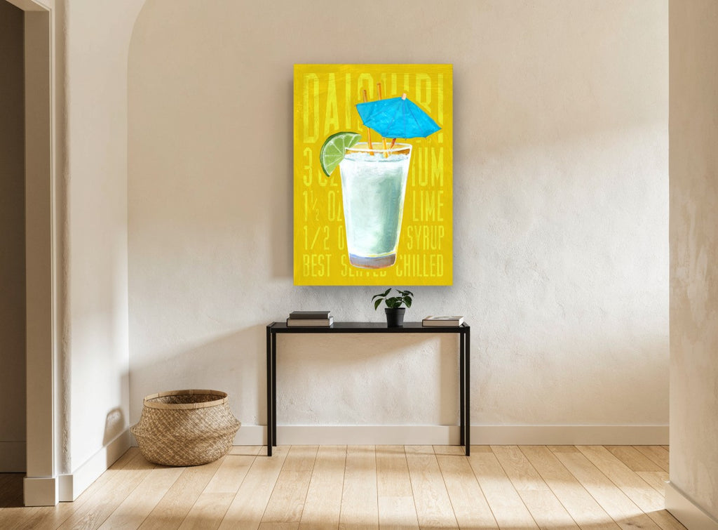 Daiquiri Best Served Chilled vintage canvas print on the wall of a hallway