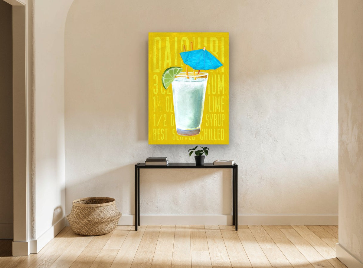 Daiquiri Best Served Chilled vintage canvas print on the wall of a hallway