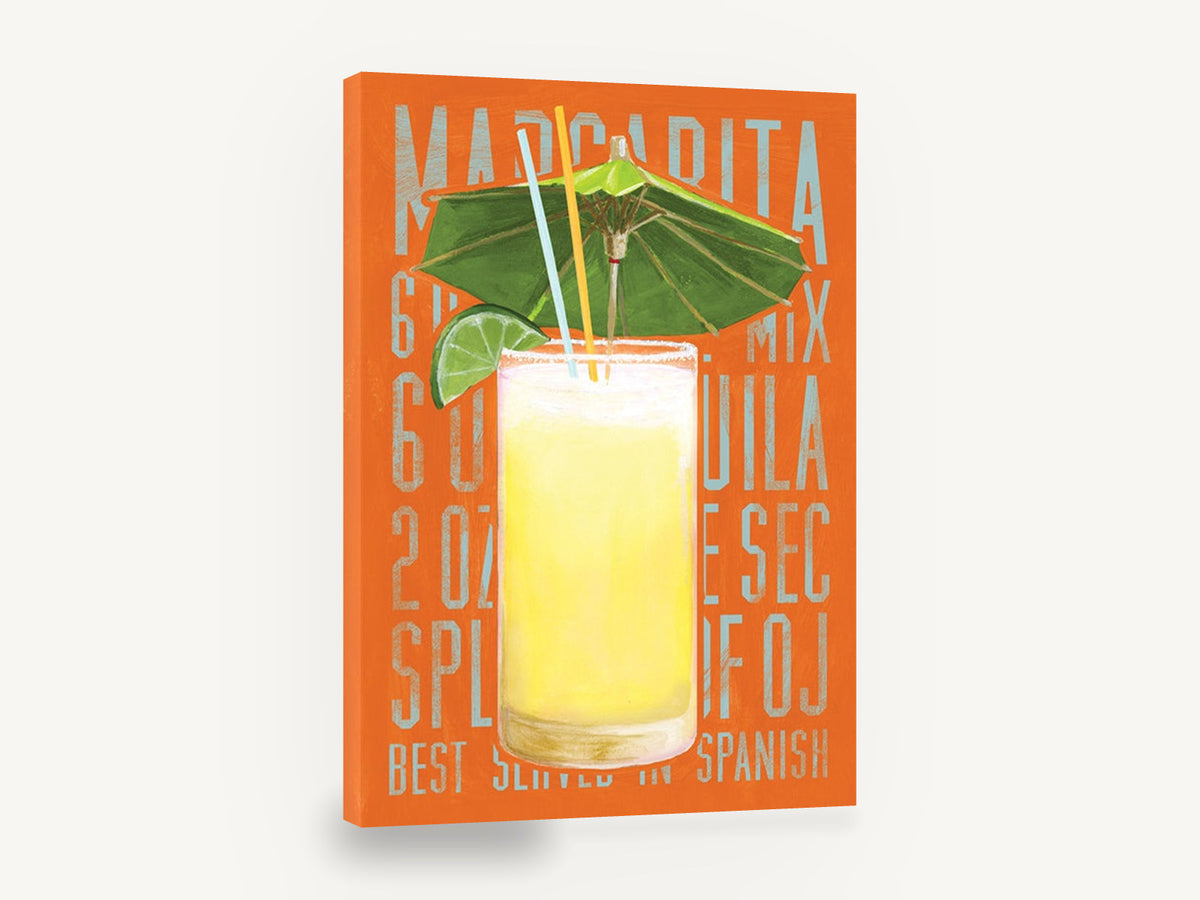 Margarita Recipe Poster, retro margarita cocktail recipe poster, stretched canvas wall art print ready to hang