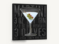 Shaken Martini Recipe, martini cocktail typography bar kitchen, kitchen canvas wall art print ready to hang