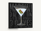 Shaken Martini Recipe, martini cocktail typography bar kitchen, kitchen canvas wall art print ready to hang