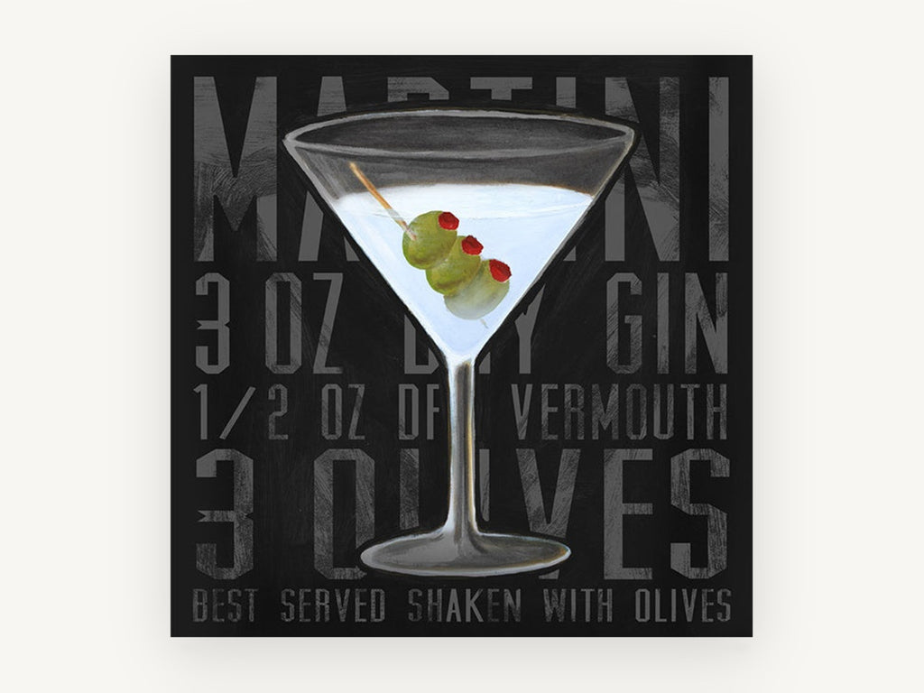 Shaken Martini Recipe, kitchen canvas wall art print, front view