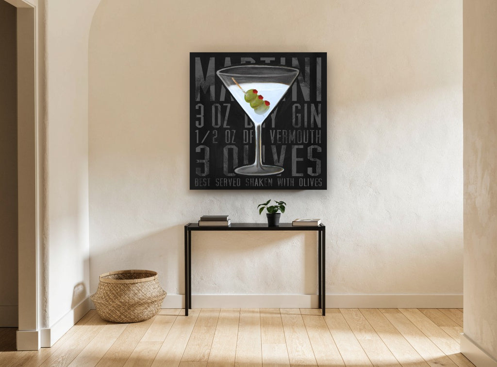 Shaken Martini Recipe kitchen canvas print on the wall of a hallway