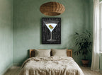 Three Olive Martini vintage canvas print on the wall of a bedroom