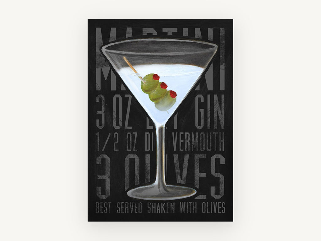 Three Olive Martini, vintage canvas wall art print, front view