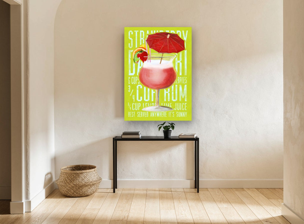 Strawberry Daiquiri Sunshine vintage canvas print on the wall of a hallway