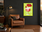 Strawberry Daiquiri Sunshine vintage canvas print on the wall of a charcoal living room