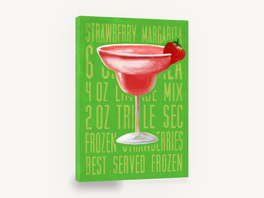 Frozen Strawberry Margarita, retro strawberry margarita cocktail, stretched canvas wall art print ready to hang