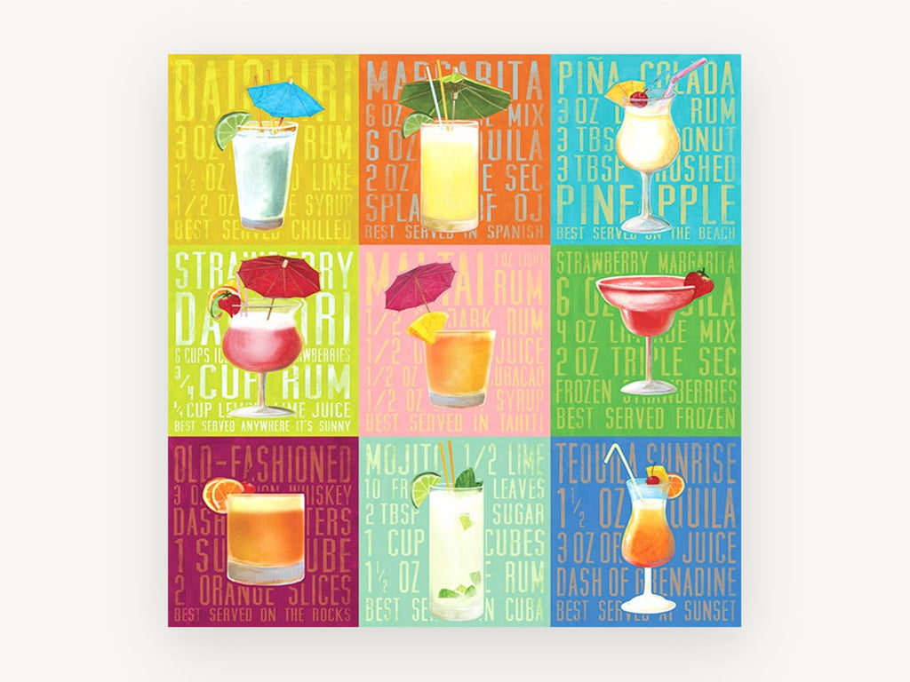 Tropical Cocktail Grid, kitchen canvas wall art print, front view