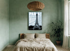 Paris City of Love vintage canvas print on the wall of a bedroom