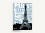 Paris City of Love, retro paris eiffel tower typography poster, stretched canvas wall art print ready to hang