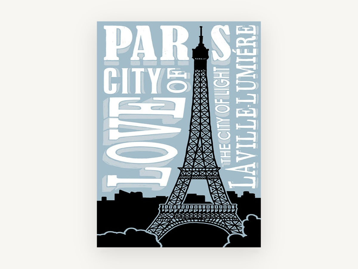 Paris City of Love, vintage canvas wall art print, front view