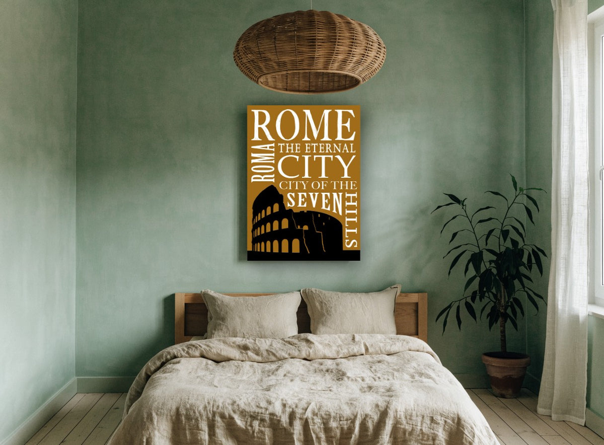 Rome Eternal City vintage canvas print on the wall of a bedroom