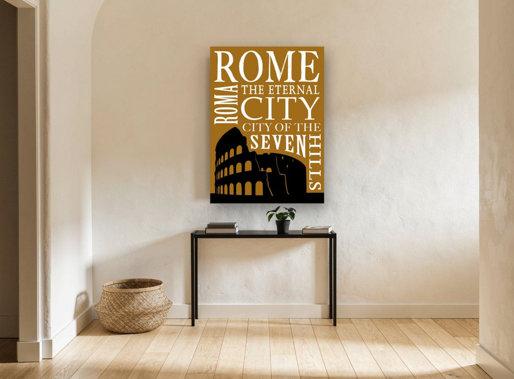Rome Eternal City vintage canvas print on the wall of a hallway