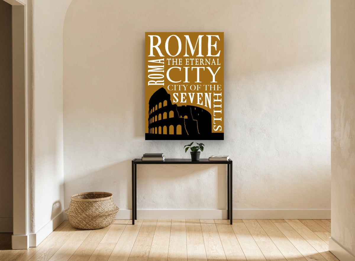 Rome Eternal City vintage canvas print on the wall of a hallway