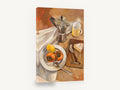 Moka Pot and Persimmons, moka pot persimmons still life kitchen, kitchen canvas wall art print ready to hang