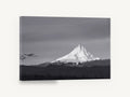 Lit Peak Dusk, snowy mountain peak black and white photograph, landscape canvas wall art print ready to hang
