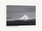 Lit Peak Dusk, snowy mountain peak black and white photograph, landscape canvas wall art print ready to hang