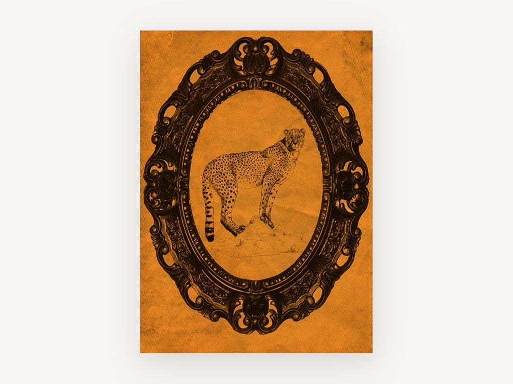 Tangerine Cheetah Portrait, vintage canvas wall art print, front view