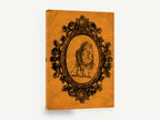Tangerine Lion Portrait, vintage framed lion illustration, stretched canvas wall art print ready to hang