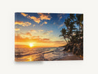 Golden Horizon Palm Cove, tropical beach sunrise palm photograph, coastal canvas wall art print ready to hang