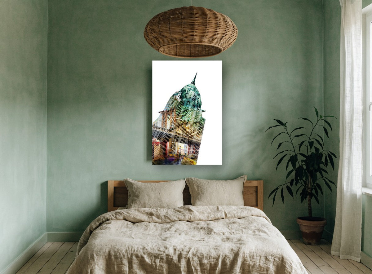 Chrysler Crown Collage city canvas print on the wall of a bedroom