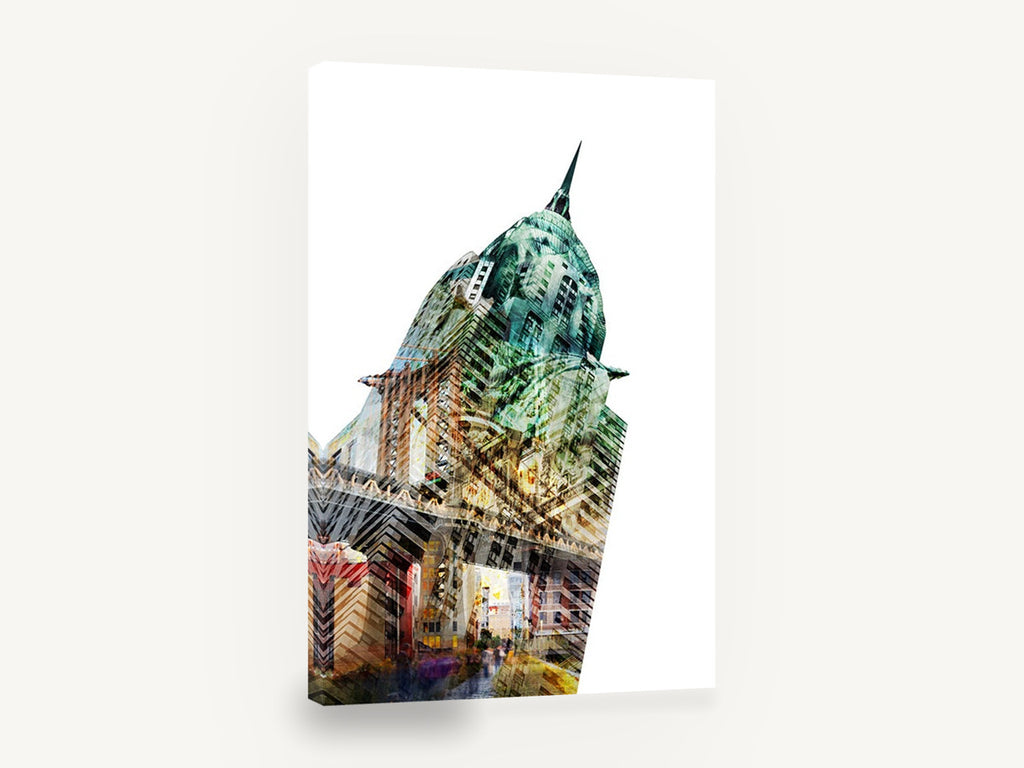 Chrysler Crown Collage, chrysler building layered photo collage, city canvas wall art print ready to hang