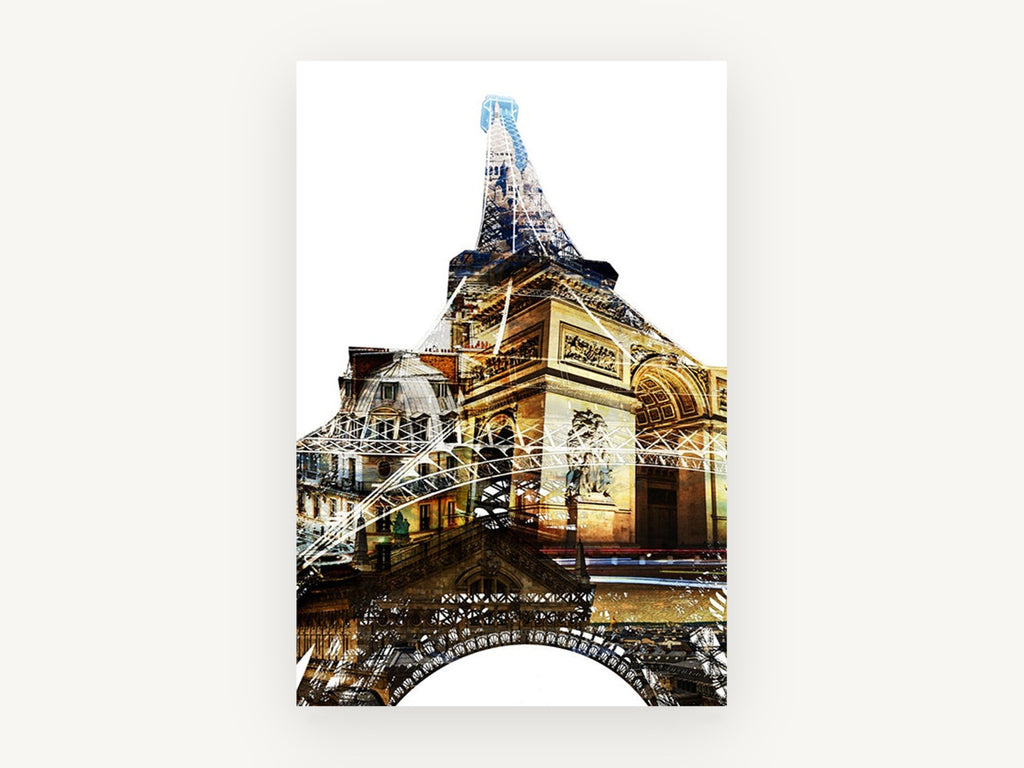 Paris Double Exposure, eiffel tower arc de triomphe photo collage, city canvas wall art print, front view