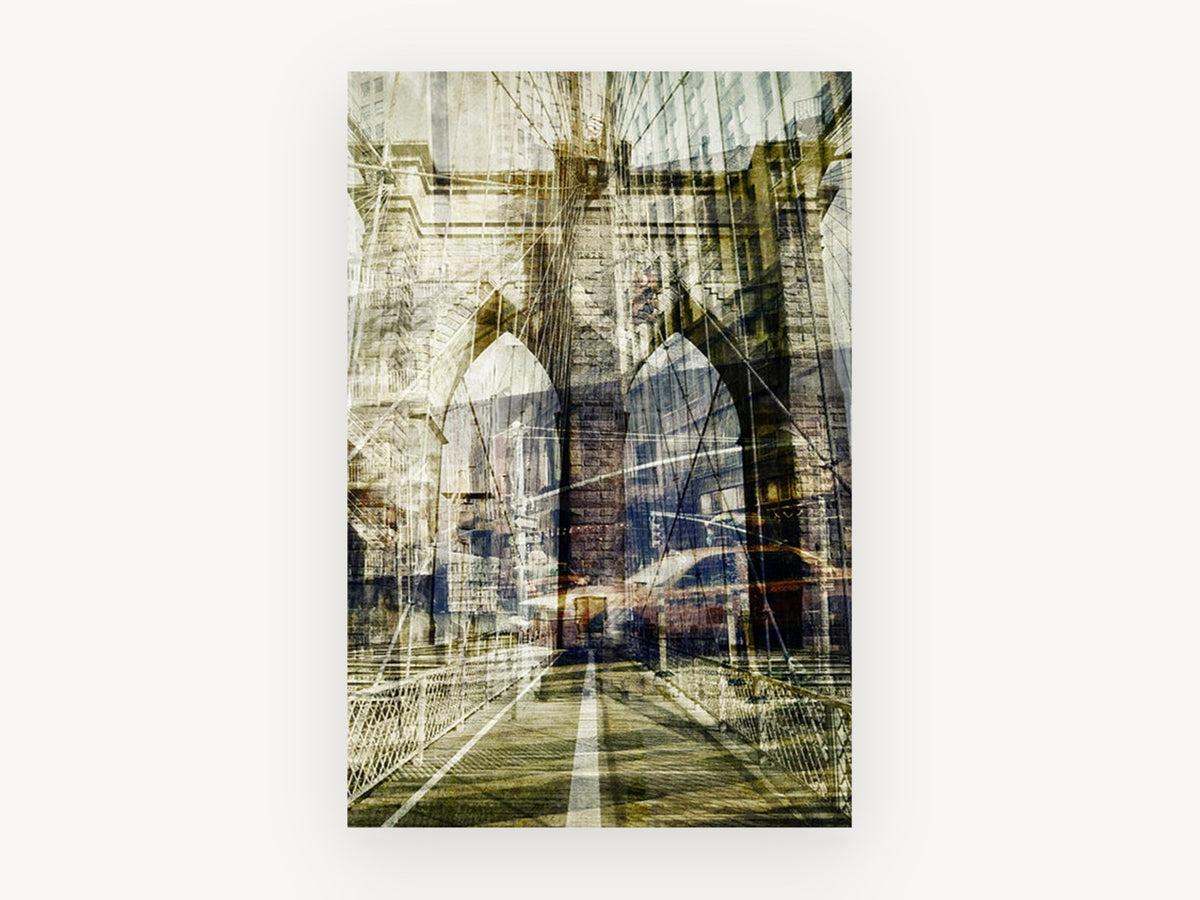 Brooklyn Bridge Layers, brooklyn bridge layered double exposure photograph, city canvas wall art print, front view