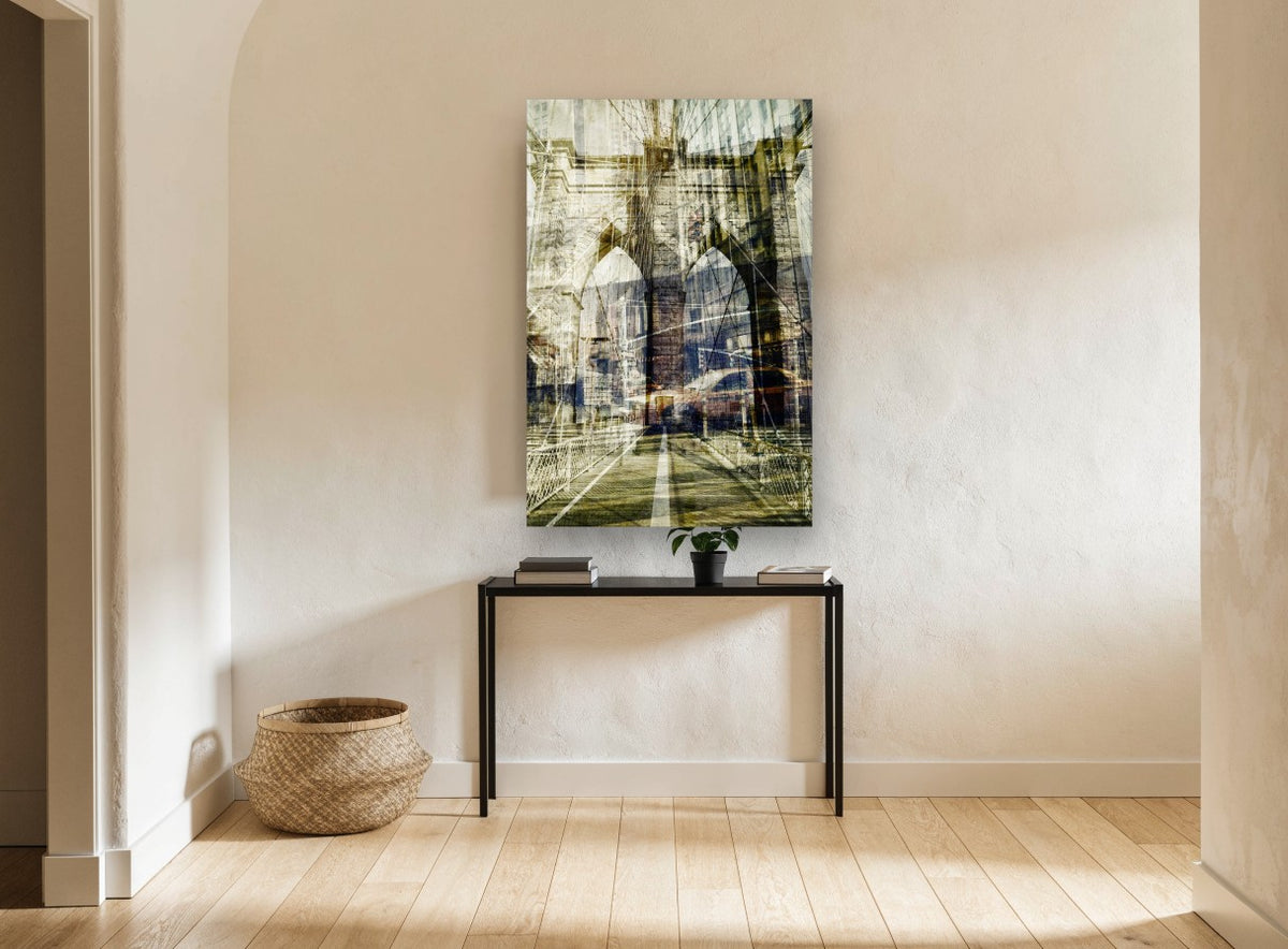 Brooklyn Bridge Layers city canvas print on the wall of a hallway