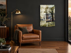 Brooklyn Bridge Layers city canvas print on the wall of a charcoal living room