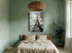 Eiffel Tower Textured Rooftops city canvas print on the wall of a bedroom