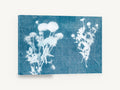 Blue Print Meadow Stems, cyanotype wildflower silhouettes blue and white, floral canvas wall art print ready to hang