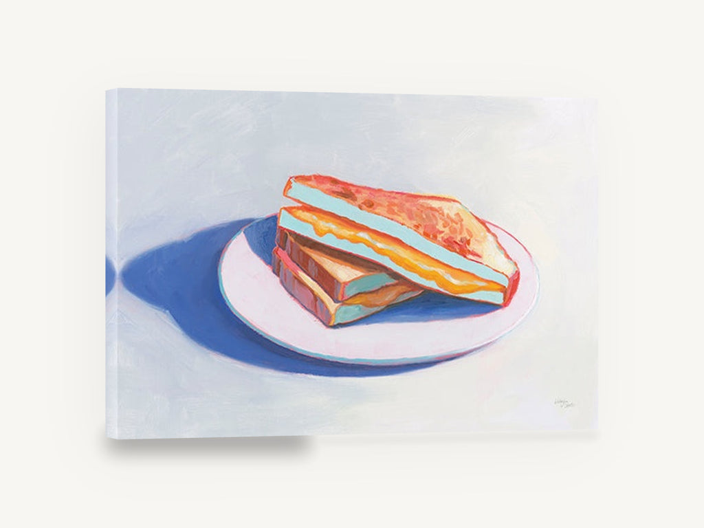 Grilled Cheese Plate, grilled cheese sandwich kitchen painting, kitchen canvas wall art print ready to hang