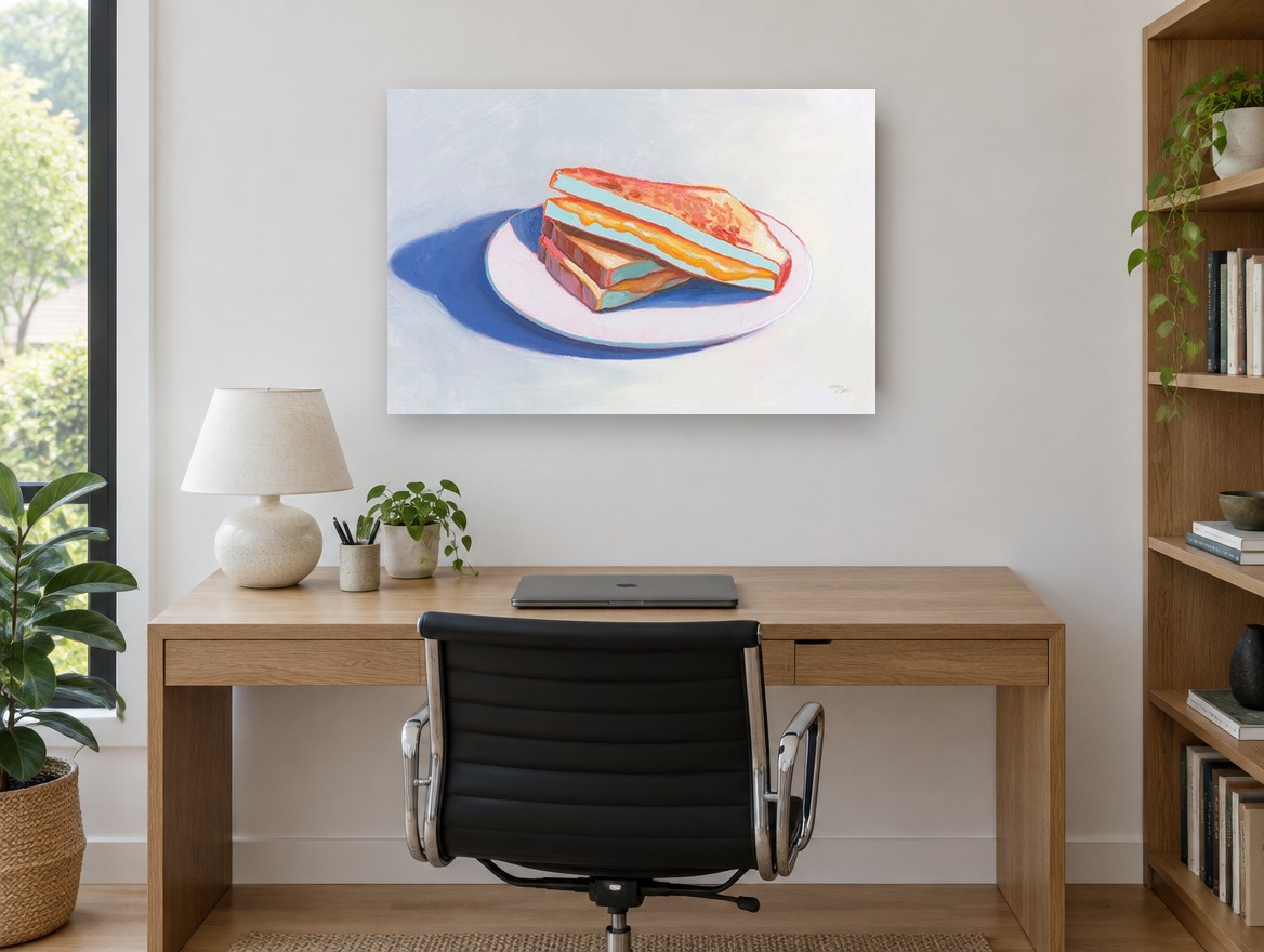 Grilled Cheese Plate kitchen canvas print on the wall of a study
