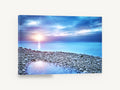 Pebble Shore Dusk, pebble beach sunset seascape photograph, coastal canvas wall art print ready to hang