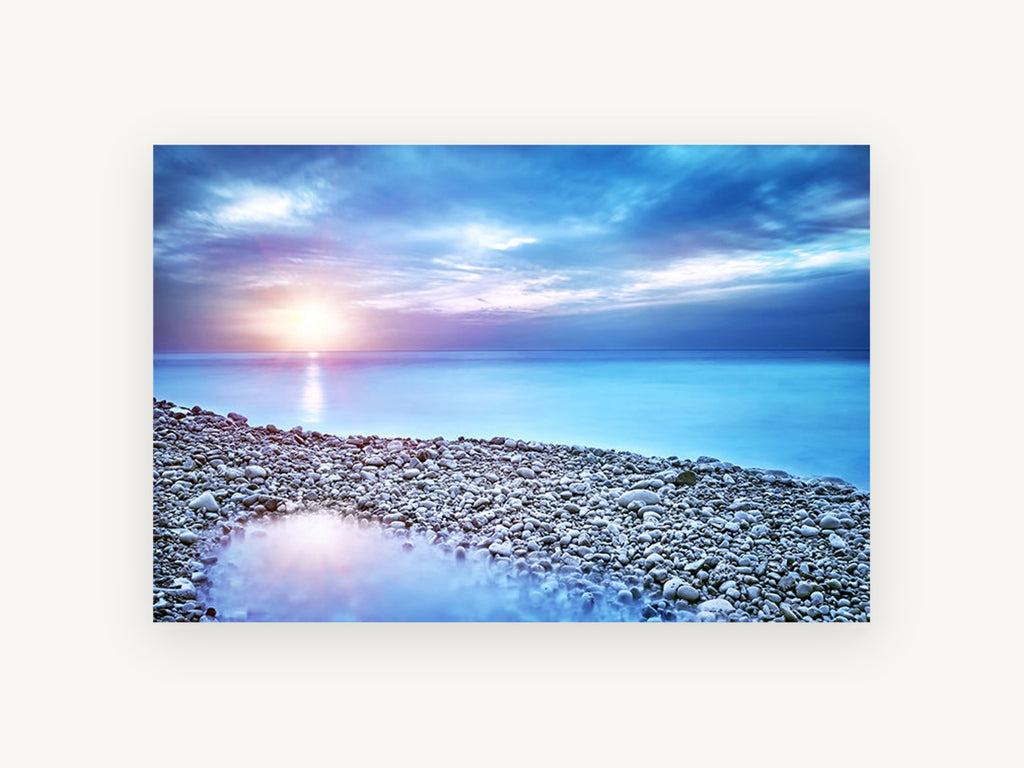 Pebble Shore Dusk, coastal canvas wall art print, front view