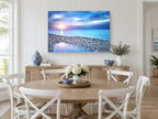 Pebble Shore Dusk coastal canvas print on the wall of a Hamptons dining room