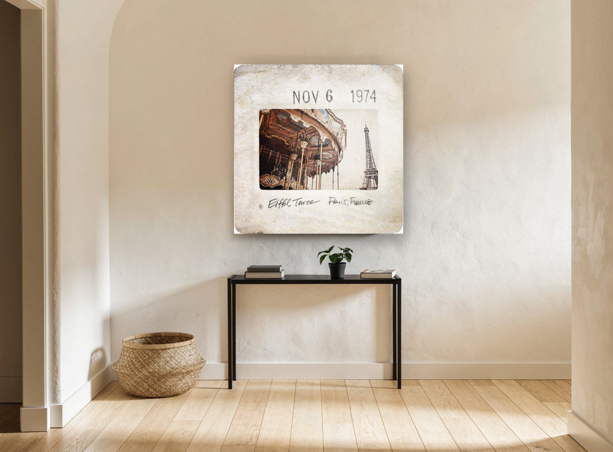 Paris Carousel Slide city canvas print on the wall of a hallway
