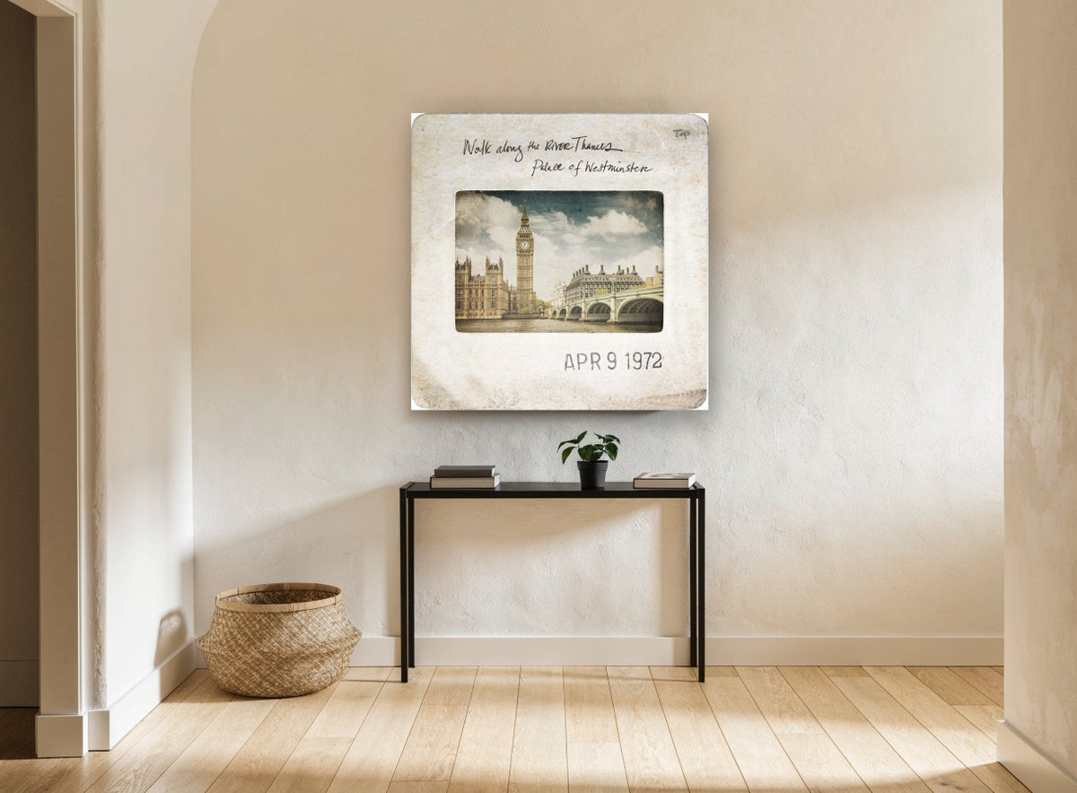 Westminster Slide 1972 city canvas print on the wall of a hallway