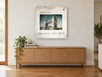 Tower Bridge Slide city canvas print on the wall of a living room above a sideboard