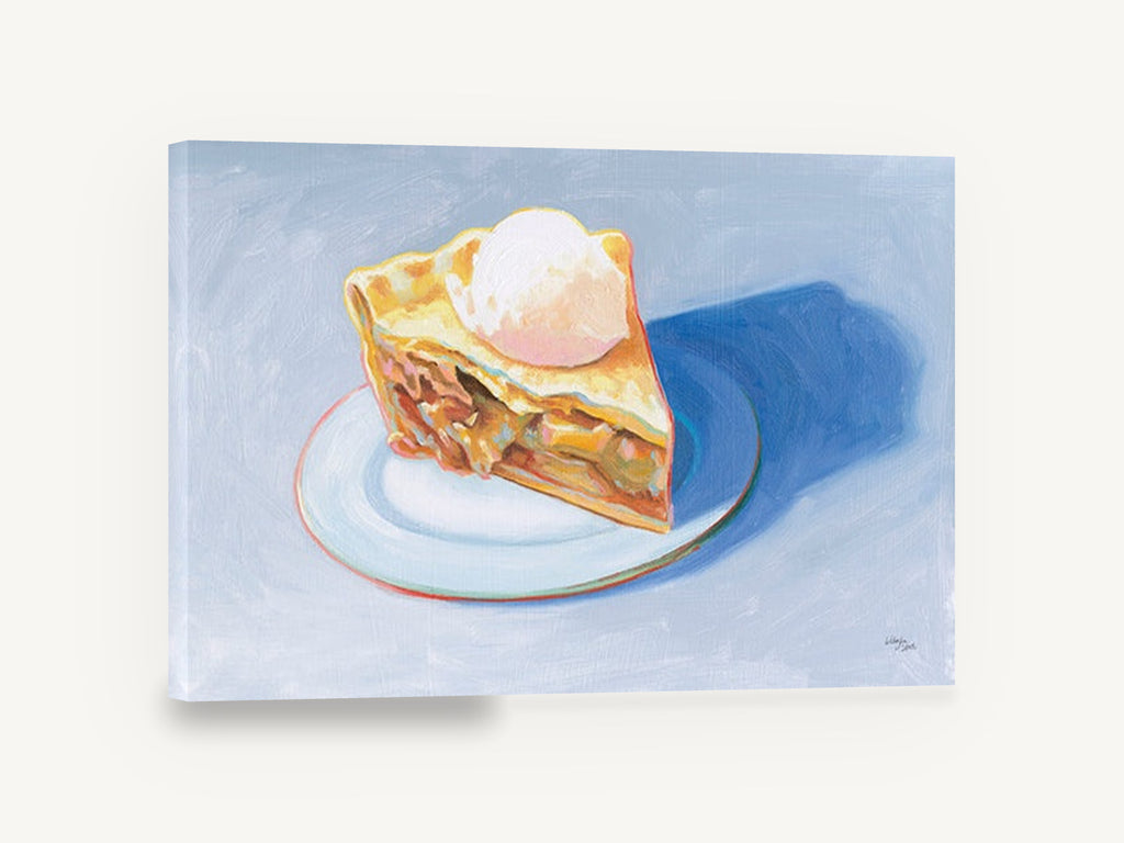 Pie Slice in Blue Shadow, apple pie ice cream painting kitchen, kitchen canvas wall art print ready to hang
