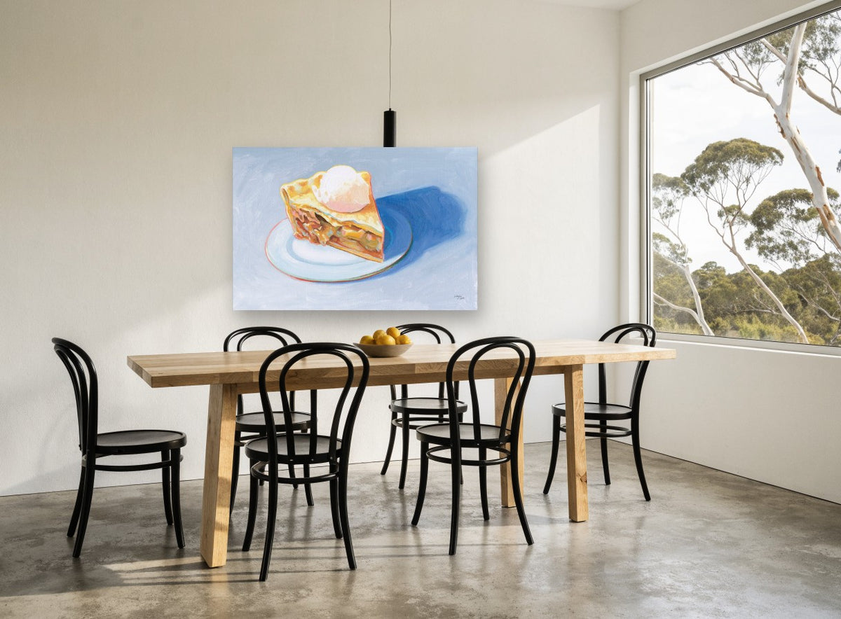 Pie Slice in Blue Shadow kitchen canvas print on the wall of a dining room
