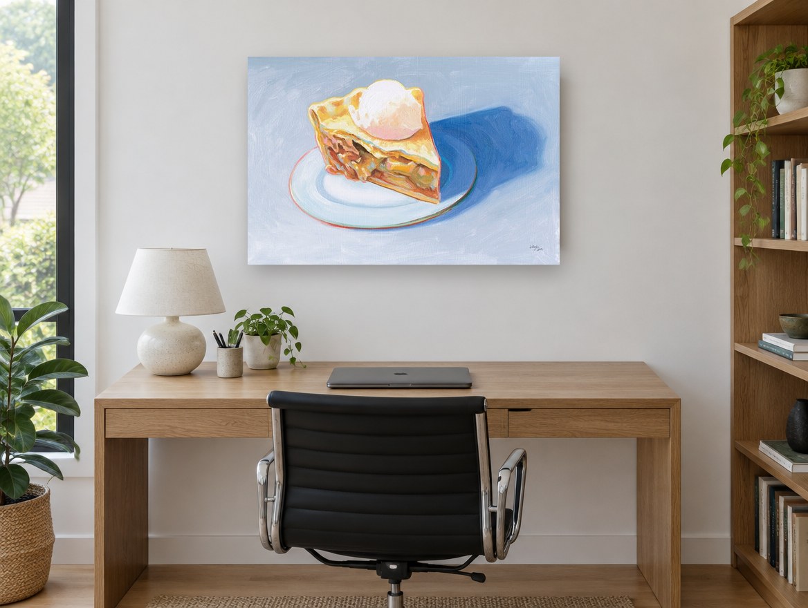 Pie Slice in Blue Shadow kitchen canvas print on the wall of a study