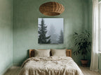 Fog Between Firs landscape canvas print on the wall of a bedroom