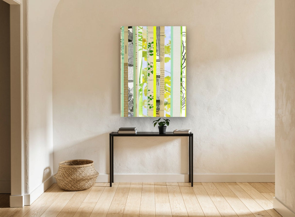 Garden Paper Strips floral canvas print on the wall of a hallway