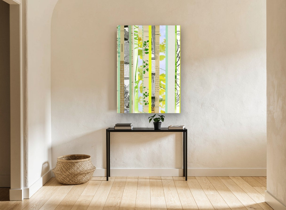 Garden Paper Strips floral canvas print on the wall of a hallway