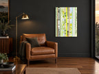 Garden Paper Strips floral canvas print on the wall of a charcoal living room