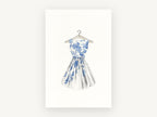 Blue Leaf Party Dress, floral canvas wall art print, front view